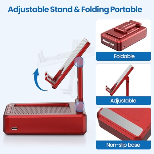 JTEMAN Bluetooth Speaker with Cell Phone Stand,Gifts for Men Tech Gadgets | Big Sound & Clear Bass, Wireless Audio Speaker Stand for iPhone/Android, Foldable Adjustable Phone Holder for Home Office - color: Red