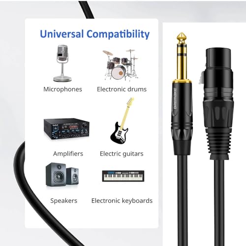 Balanced Cable 3 Foot TRS 6.35mm (1/4 Inch) Male to XLR Female Mic Cable for Amplifier, Speakers - Black - size: 3FT/1.0M