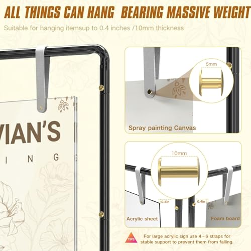 Blcak Wedding Sign Holder Adjustable Welcome to Our Wedding Sign Stand 68”x31”x 20”,Heavy Duty Easel Stand for Sign Include 6 Sign Hanging Straps &1 Storage Bag&Ground Stakes for Signs and Posters - color: black
