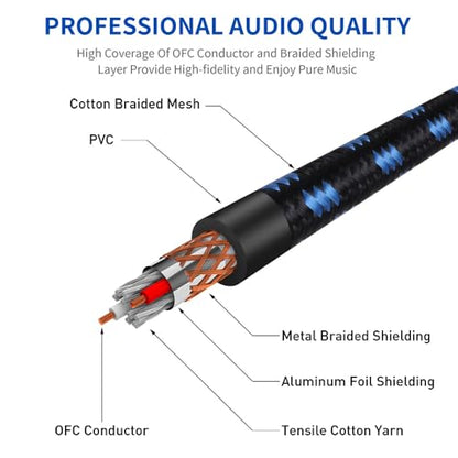 XLR Mic Cable 3-Pin XLR Male to Female Microphone Audio Cable, 33FT Black Blue Tweed Braided Balanced DMX AMP Instrument Patch Cords for Mixing Boards, Speaker Systems, Pro Audio, Preamps - size: 33FT/10M