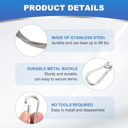 MECCANIXITY 10 Inch Safety Cable Lock, 1/16'' Stainless Steel Cable with Loops Security Wire Lock for Hanging Lighting Luggage Plant Pictures Pack of 2 - size: 250 x 1.5mm
