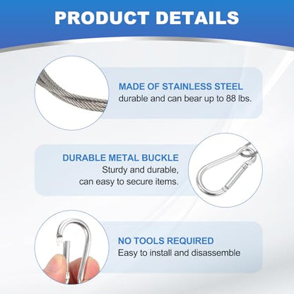 MECCANIXITY 10 Inch Safety Cable Lock, 1/16'' Stainless Steel Cable with Loops Security Wire Lock for Hanging Lighting Luggage Plant Pictures Pack of 2 - size: 250 x 1.5mm