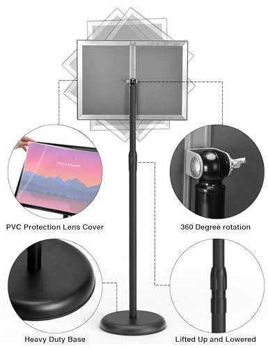 KOOV Sign Holder 8.5x11 inch Adjustable Floor Standing Holder Stand | Round Base, 2Pack Pedestal Design Sign Stand, Indoor/Outdoor Use, Advertisement Display - size: 8.5 x 11 Inches,2pack