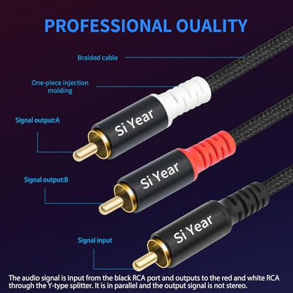 RCA Y Splitter Cable, 1 Male to 2 Male RCA Adapter Audio Cables,Subwoofer Cable for Amplifiers/TV/subs/amps/Hi-Fis/Home Theater/receivers 6.6FT/2M - color: RCAM-2RCAM-2M