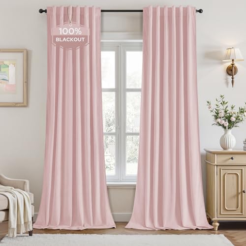 HOMEIDEAS 100% Blackout Velvet Curtains Pink 108'' 2 Panels for Bedroom - color: Pink, size: 52"W x 108"L (Pack of 2)