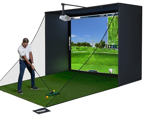 Complete Golf Simulator Enclosure Package – 4K-Ready Impact Screen with Blackout Cage, Projector Mount, Frame Poles, Side Shank Nets | Indoor & Garage Practice | Easy Setup | 12-Month Warranty - size: 11 x 8'4 x 5