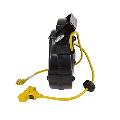 Alert ProReel Pro-Grade 8140TP Heavy-Duty Retractable Extension Cord Reel | 40' - 12/3 SJTOW Electrical Retracting Cord | Tri-Tap Grounded Outlet with Power Light | 15 Amp Resettable Circuit Breaker