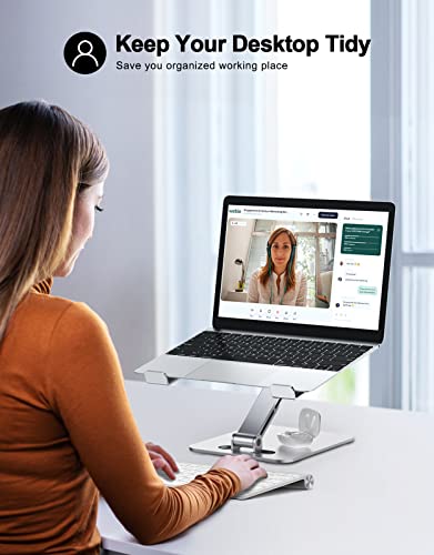 RIWUCT Aluminum Alloy Laptop Stand for Desk, Foldable Laptop Riser Holder | Height Adjustable, Ergonomic Portable Computer Stand for Laptop, Compatible with MacBook Pro Air/HP/Dell 10-16", Silver - color: Silver