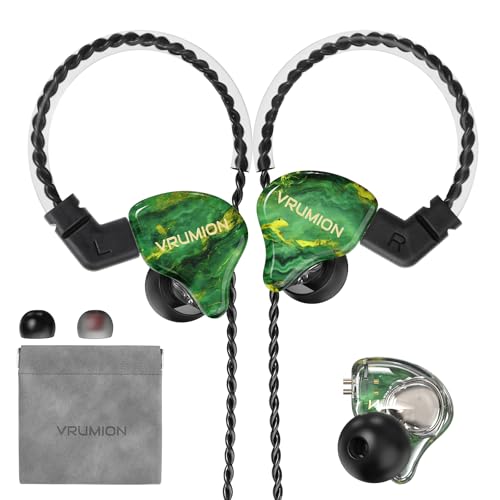 IEM,1BA+1DD 2 Driver in Ear Monitor,HiFi Earbuds Wired,Gaming Earbuds,Hybrid IEMS Earphones with Wooden Handmade Craft Surface Cover,Detachable Cable for Musician,Pop Rock R&B (Green)