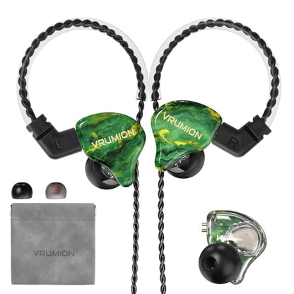 IEM,1BA+1DD 2 Driver in Ear Monitor,HiFi Earbuds Wired,Gaming Earbuds,Hybrid IEMS Earphones with Wooden Handmade Craft Surface Cover,Detachable Cable for Musician,Pop Rock R&B (Green)
