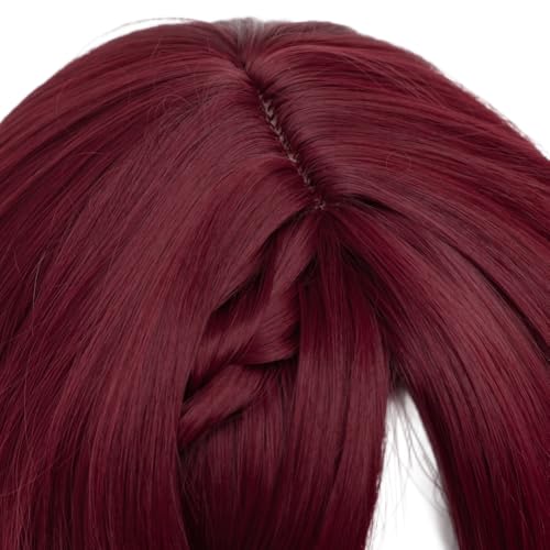 Dark Red Thick Braids Long Straight Cosplay Wig Heat Resistan Synthetic Fiber Hairs for Uniex Adult Halloween Christmas Cos Party Replacement Wigs - color: Dark Red Thick Braids Long Straight