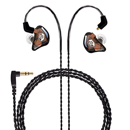 BASN Bsinger BC100 in Ear Monitor Headphone with Dual Drivers, Clear Brown | Noise Isolation Dynamic Drivers IEM Earphone with Detachable MMCX Cable for Singer Musician Drummer,Secure Fit Gaming Earbud - color: Brown
