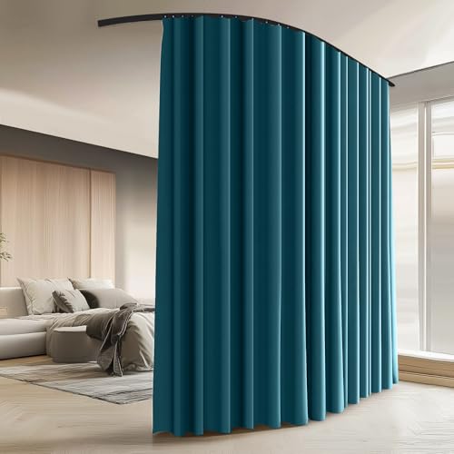 Room Divider Curtains with Ceiling Curtain Track Set Window Curtain for Bedroom,Living Room Total Blackout Thermal Insulated Privacy Ceiling Track Curtain W 15 × H 7 FT Azure Blue drape&Black track - color: Azure Blue, size: 180"W x 84"L (Pack of 1)