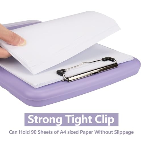 Clipboard with Storage, A4 Binder Nursing Clipboards with Pen Holder, Heavy Duty Storage Clipboards with Low Profile Clip, Clipboard Folder Side-Opening, Smooth Writing Clip Board (Light Purple) - color: Light Purple