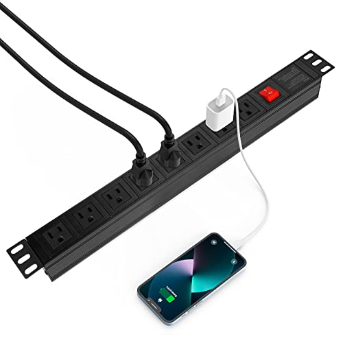 BTU 2PCS Power Strip Surge Protector Rack-Mount PDU, 8 Right Angle Outlets Wide-Spaced, Mountable Power Strip Heavy Duty for Server Racks, Commercial, 300J (Black 6FT) - color: Black 6FT-2PCS