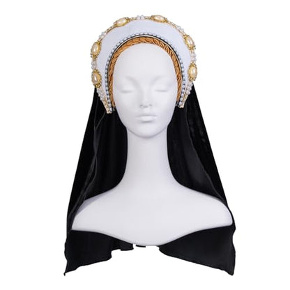 Willyacos Tudor French Hood Anne Boleyn Costume Headpiece Elizabethan Headwear Renaissance Tudor Hat Headdress Headband - color: White