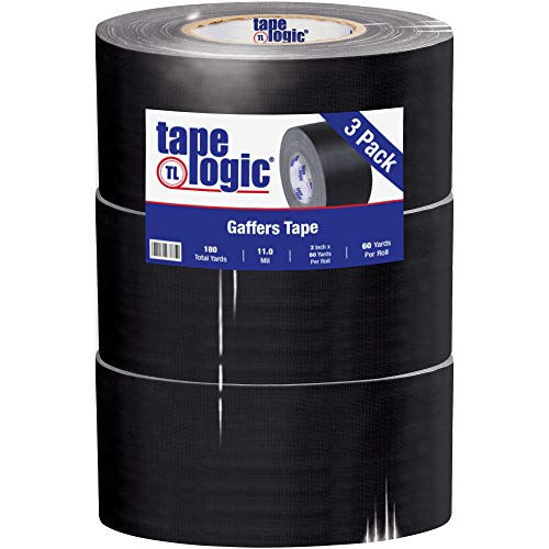 Tape Logic (3 Pack) Multipurpose Black Gaffers Tape, 3 Inch x 60 Yards, Heavy Duty 11 Mil Thick - Easy Tear, Non-Reflective, Residue Free, Floor Marking and Social Distancing - color: Black