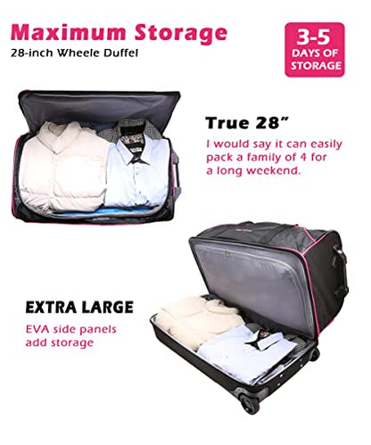 Dance Bag With Garment Rack,Dance Costumes Rolling Garment Bags For Travel,Garment Duffle Bag For Dance Competition, Wheeled Drop-Bottom Upright Luggage Closet Suitcase (28inch-Pink) - color: 28inch-Pink