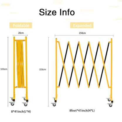 TRUNK 8ft Expandable Metal Barricade, Mobile Industrial Safety Fence | High-visibility yellow/black finish for heavy-duty outdoor & warehouse safety - size: 8 Feet New Black and Yellow-41 in(L-H)