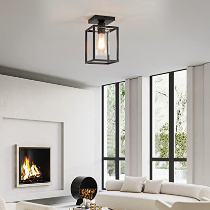 3 Pack Semi Flush Mount Ceiling Light,Black Metal Frame Ceiling Light Fixture with Clear Glass Shade, Farmhouse Light Fixture for Kitchen Island Entryway Porch Foyer - color: 3 PACK