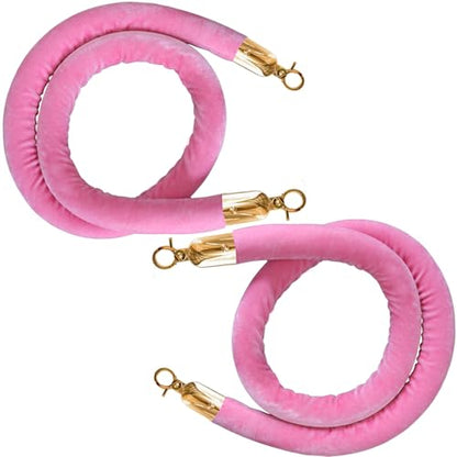 2PCS Pink Velvet Stanchion Rope 5 Ft Crowd Control Ropes Barrier with Gold Hooks for Party - color: Pink&gold, size: 2PCS