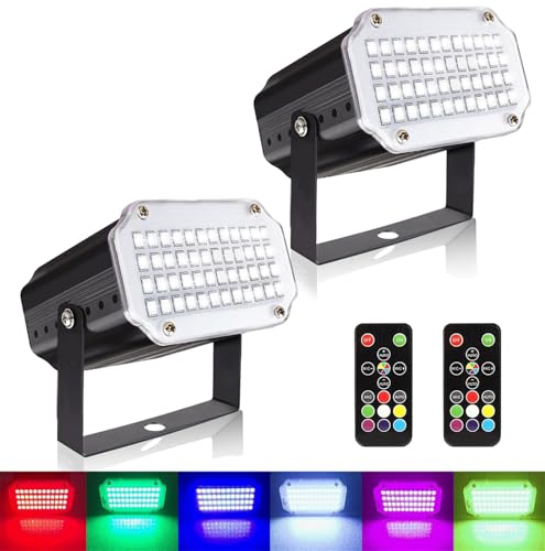 Halloween Strobe Light with Remote,JLPOW Sound Activated Mini LED Strobe Lights, Super Bright 48 RGB LED, Remote Control Flash Stage Lighting, Best for DJ Home Party Show Club Disco Dance (2-Pack)