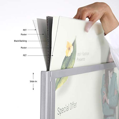 M&T Displays Metal Eco Info Board, Silver 24x36 Inches Slide-In Poster Sign Holder 1 Tier Double Sided Floor Standing Pedestal Advertising Display with Backing and Anti-Glare PET Cover - color: Silver, size: 24x36