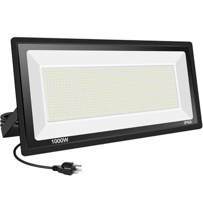1000W LED Flood Lights Outdoor,Super Bright FloodLight with Plug, 5000K Daylight White Outside IP66 Waterproof Commercial Lighting for Sports Fields,Playgrounds,Parking Lot,Stadium - size: 1000w-1pack