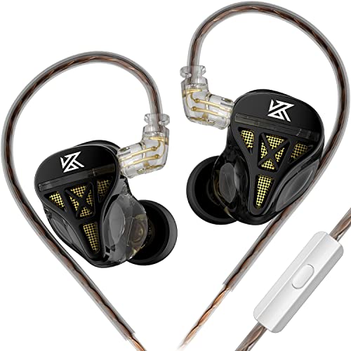 KZ DQS Semi-Open in-Ear Earphones with Mic, Black | HiFi Musician Monitor IEM, Dynamic Driver Earbuds, Semi-Open Wired Headphones, Detachable 2-Pin Cable, Bass Gaming Headset - size: With Microphone