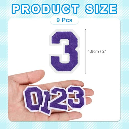 MECCANIXITY Iron on Number Patches 2" Number 3 Iron on Embroidered Patch Sew on Letter Stickers Applique for Repairing Clothing Jeans Shoes Hats DIY(Purple, Pack of 9) - style: Number 3