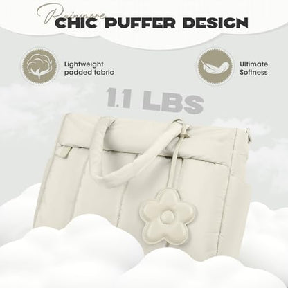RAINSMORE Laptop Tote Bag for Women Puffer Work Bag Quilted Travel Bags - color: Beige