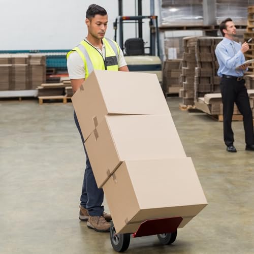 Goplus Hand Truck, P-Handle Hand Truck Dolly with Vertical Loop Handle, 10” Wheels, 15” x 9” Foldable Nose Plate, 660 LBS Capacity, Heavy Duty Metal Dolly Cart for Lifting, Moving, Delivery, Stairs - style: Round Handle-Red
