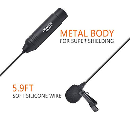 COMICA XLR Microphone CVM-V02O 2 Pack 5.9 fts Phantom Power Omni-Directional Lavalier Lapel Microphone for Canon Sony Panasonic Camcorders Zoom H4n H5 H6 Tascam DR-40 DR-60D DR-70D DR-100 Recorders