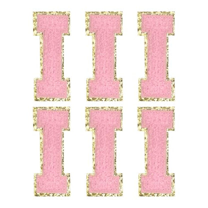 MECCANIXITY Chenille Letter Patches 2.2" Self Adhesive Alphabet I Stick on Embroidered Patch Sew on Letter Stickers Applique for Repairing Clothing Jeans Shoes Hats DIY(Pink, Pack of 6) - style: Letter-I