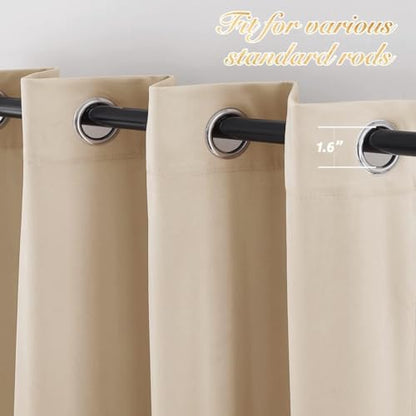 NICETOWN Beige Room Darkening Velvet Curtains 108 inches Long, Luxury Soft Touch Grommet Top Window Treatment Panels for Living Room/Bedroom/Home Theatre (2 PCs) - color: Beige, size: 52"W x 108"L (Pack of 2)
