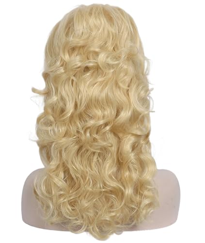 Linfairy Long Wavy Blonde Mixed Wig Big Bouffant Beehive Wigs for Women fits 50s 80s Costume - color: Blonde Mixed