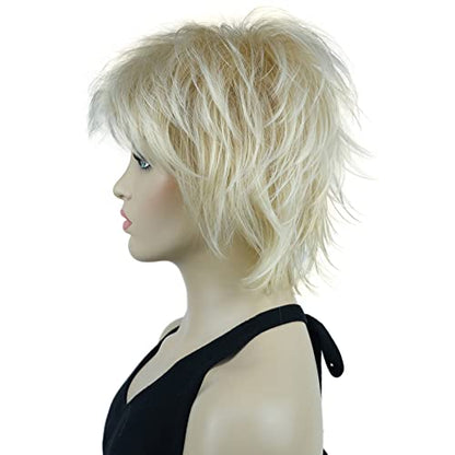 Lydell Short Layered Shaggy Wavy Full Synthetic Wigs (24BT613 Blonde Mix) - color: 24BT613 Blonde Mix