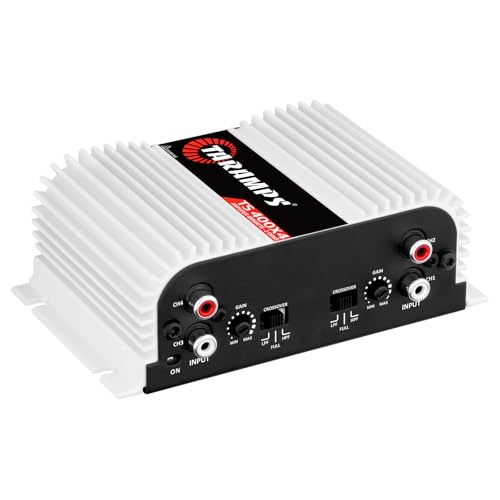 Taramps TS 400x4 400 watts RMS 4 Channels Full Range Car Audio Amplifier, 2 Bridged Channels, RCA Input Class D, Output Power, Multichannel Amplifier System, Small - TS400X4 | Bridgeable outputs, built-in HPF/LPF crossovers and RCA inputs provide flexible