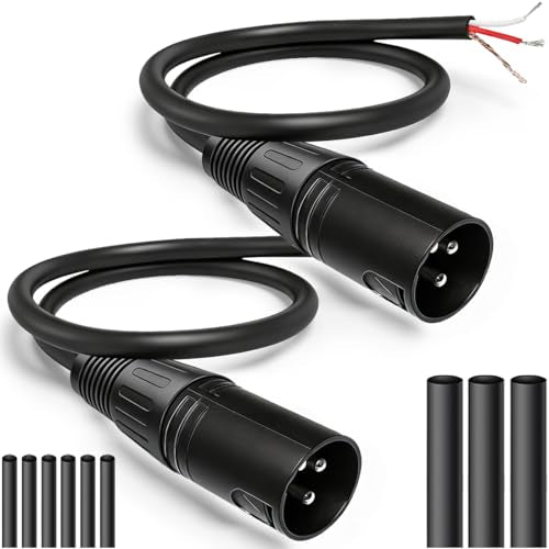 2 PCS 3 Pin XLR Male Pigtail Bare Wire Connector Microphone Cable OFC Conductor Low Noise Shielding PVC Jacket with Heat Shrink Tube for Audio Mixer DMX Lighting (30cm/11.8inch)