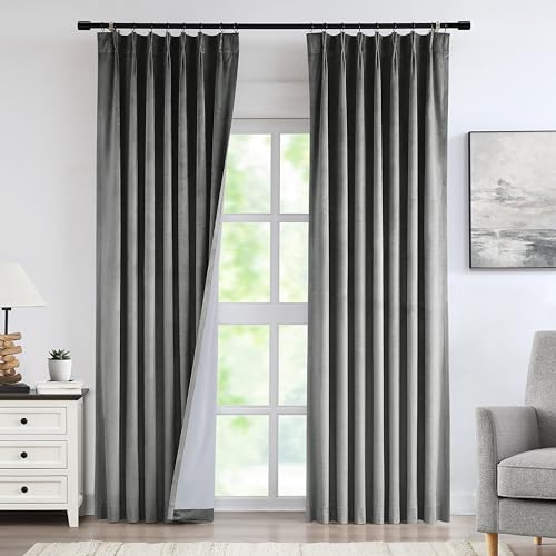 Vision Home Pewter Gray Velvet Pinch Pleated Blackout Curtains 40Wx84L Inch - color: Pewter Gray, size: 40"W x 84"L (Pack of 2)
