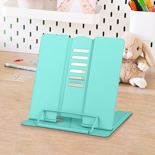 Honagu Metal Desk Book Stand for Reading Hands Free, Adjustable, Portable for Documents, Cookbooks, Music Books, Tablets, IPads (Light Green) - color: Light Green