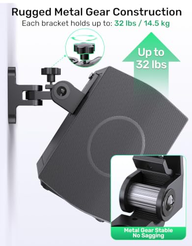 Surround Rear Speaker Wall Mount, Up to 32 lbs, Swivel and Tilt, 2 Pack | Zinc Alloy Mount, Fits Keyhole and Thread Hole, for Small Bookshelf Speakers, Works with Klipsch, LG, Polk, Sony and More - size: 2 Pack