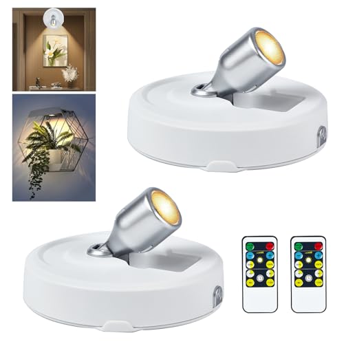 RAHAN Wireless LED Spotlight, Battery Powered Picture Lights, Uplighting Indoor, Tree Spotlight with Remote, Stick Spot Light for Wall Art Display Dartboard Painting Artwork Accent Closet, 2Pack - color: White-S