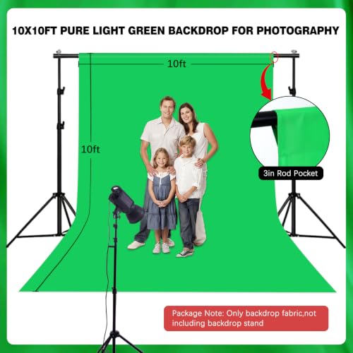 Green Photography Backdrop for Photoshoot, 10x10 Ft Polyester Photo Backdrop Curtains, Green Backdrops Screen for Photo Studio, Video, Content Creators, Birthday Parties Background - color: Light Green