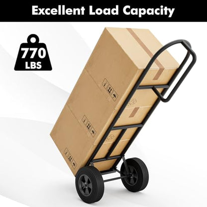 Goplus Hand Truck, P-Handle Hand Truck Dolly with Vertical Loop Handle, 10” Wheels, 15” x 9” Foldable Nose Plate, 660 LBS Capacity, Heavy Duty Metal Dolly Cart for Lifting, Moving, Delivery, Stairs - style: Round Handle-Black