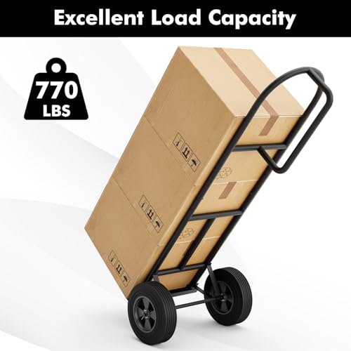 Goplus Hand Truck, P-Handle Hand Truck Dolly with Vertical Loop Handle, 10” Wheels, 15” x 9” Foldable Nose Plate, 660 LBS Capacity, Heavy Duty Metal Dolly Cart for Lifting, Moving, Delivery, Stairs