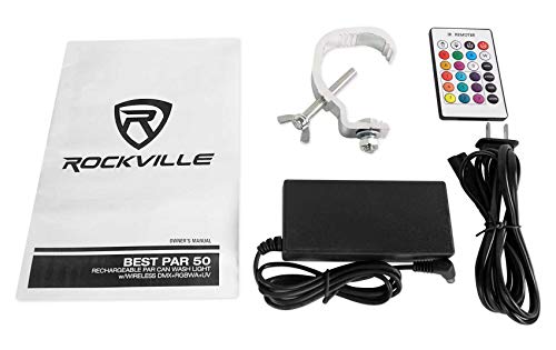 Rockville Best PAR 50 Rechargeable Wash Light Pair Bundle with RLB90 Bag | 15-Hour Rechargeable Battery, 4400mAh, RGBWA+UV, Wireless DMX, Remote, Sound Activated, Strobe, RLB90 Travel Bag, 3-Items