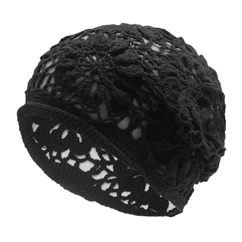 ZLYC Women Cotton Crochet Slouchy Beanie Hat Handmade Knit Summer Skull Cap | Lightweight breathable,boho casual chic look,travel photos festival party,café commute daily wear,beach concert gathering - color: Black Knitted