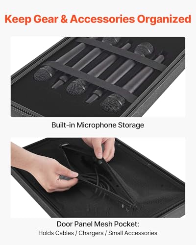 VEVOR 6U Rack Case, 12 in Depth, Rackmount Flight Case Shallow Rack with Microphone Compartment, Polyethylene Construction, Recessed Latches, Easy Installation, for Amplifier, 8.7 in Internal Depth - size: 6U- 8.7 in Internal Depth