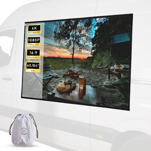 Magnetic Outdoor Projector Screen - Portable HD Projector Screen, 16:9 Aspect Ratio, 1080 Compatible, Foldable Camping White Screen for Van, SUV, Car - Outdoor Movies - size: Large (84 inch)